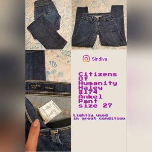 CITIZENS OF HUMANITY HALEY #174 ANKEL PANT DARK BLUE WASH SIZE 27